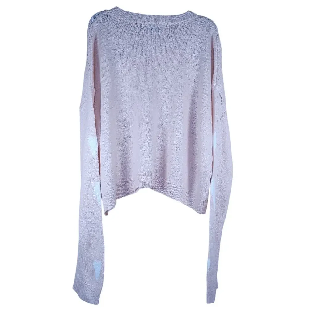 Pink Heart Sweater Soft Girl Balletcore Coquette Size Small Oversized Fit - Picture 3 of 8
